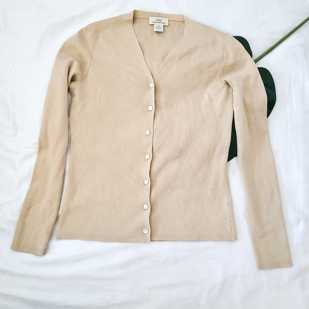 Brooks brother Tan Silk Blend sweater/cardigan Old Money Luxury Classic